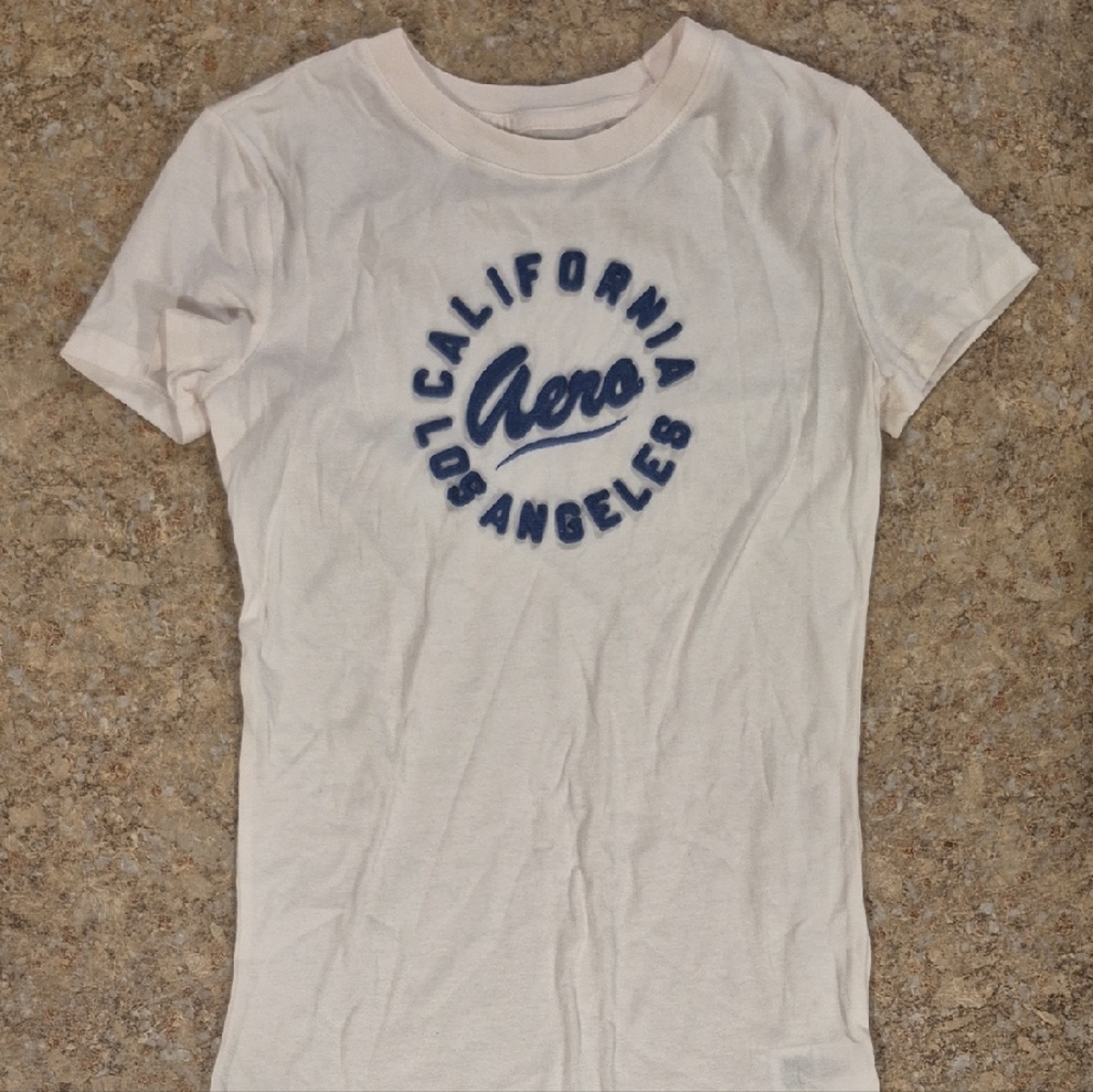 Aeropostale White Short Sleeve Tee with Blue 'Aero' Logo